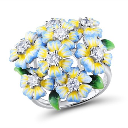 Sterling Silver Ring Enamel,White Cubic Zirconia (R313420ENA2SL925)