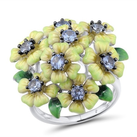 Sterling Silver w/ Black White Plating Ring Blue Spinel,Enamel (R313420ENASK925)