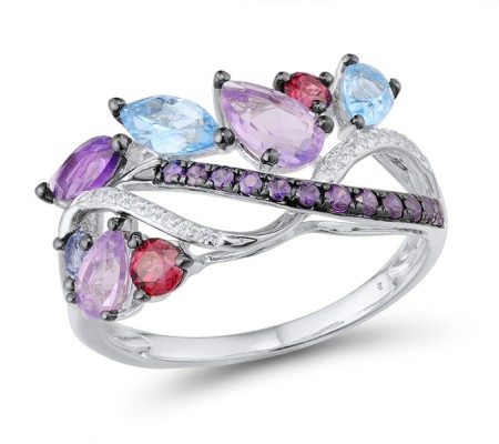 14KWB Ring Amethyst,Blue Topaz (Swiss Blue),Diamond,Rhodolite Garnet (R313460MUL14KWB) - US 7