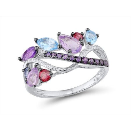 14KWB Ring Amethyst,Blue Topaz (Swiss Blue),Diamond,Rhodolite Garnet (R313460MUL14KWB) - US 7