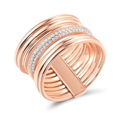  Sterling Silver w/ Rose Plating Ring White Cubic Zirconia (R313538WCZSR925) - US 6.5