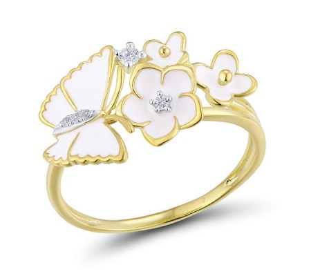 Sterling Silver w/ Ionic Yellow Plating Ring Enamel,White Cubic Zirconia (R313579AENASP925) - US 6