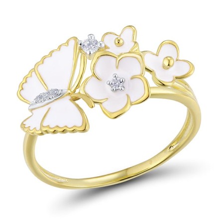 Sterling Silver w/ Ionic Yellow Plating Ring Enamel,White Cubic Zirconia (R313579AENASP925) - US 6