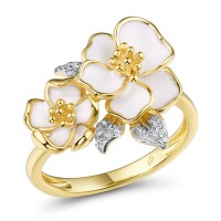 Sterling Silver w/ IONIC YELLOW PLATING Ring Enamel,White Cubic Zirconia (R313583SENASP925) - US 6