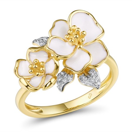 Sterling Silver w/ IONIC YELLOW PLATING Ring Enamel,White Cubic Zirconia (R313583SENASP925) - US 6