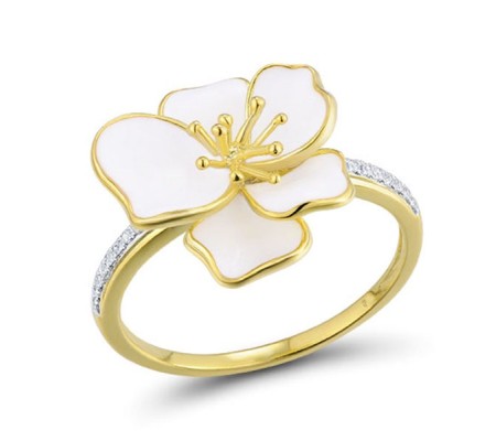 Sterling Silver w/ Ionic Yellow Plating Ring Enamel,White Cubic Zirconia (R313584AENASP925) - US 6