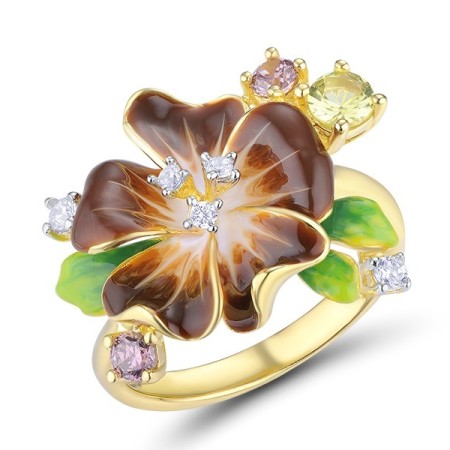 Sterling Silver w/ IONIC YELLOW PLATING Ring Enamel,Green Nano Cubic Zirconia (Per,Rhodolite Garnet Cubic Zirconi,White Cubic Zirconia (R313611ENASP925)