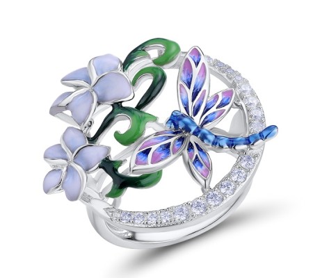 Sterling Silver Ring Enamel,White Cubic Zirconia (R313613ENASL925) - US 7