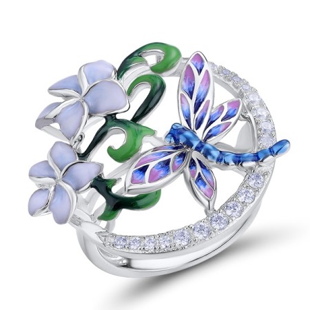 Sterling Silver Ring Enamel,White Cubic Zirconia (R313613ENASL925) - US 7