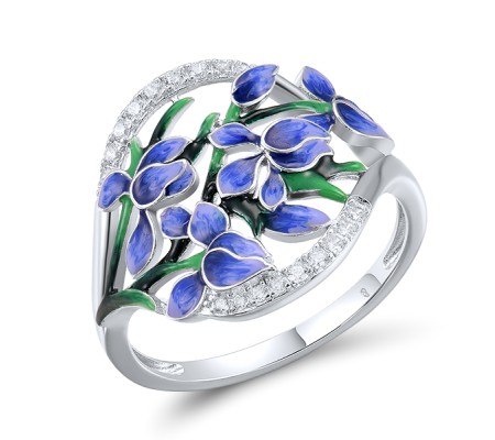 Sterling Silver Ring Enamel,White Cubic Zirconia (R313616ENASL925) - US 6