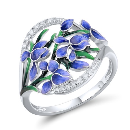 Sterling Silver Ring Enamel,White Cubic Zirconia (R313616ENASL925) - US 6