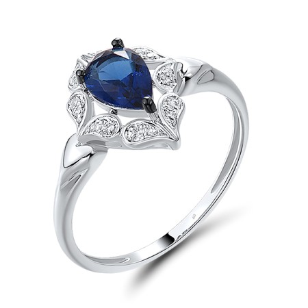 Sterling Silver w/ Black White Plating Ring Blue Glass,White Cubic Zirconia (R313632BLGZSK925)