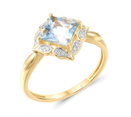 14KYW Ring Blue Topaz (Sky Blue),Diamond (R313649BKT14KYW) - US 6
