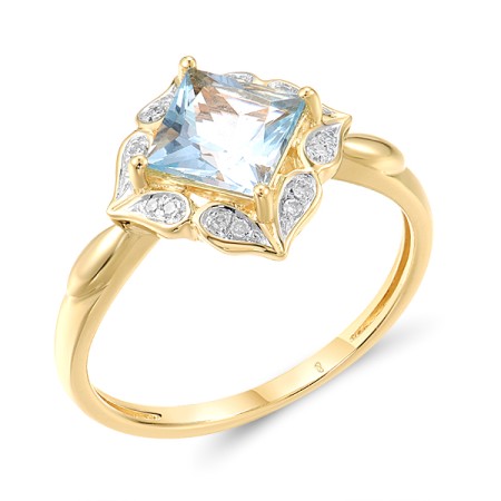 14KYW Ring Blue Topaz (Sky Blue),Diamond (R313649BKT14KYW) - US 6