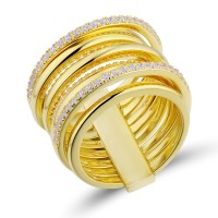 Sterling Silver w/ Yellow Plating Ring White Cubic Zirconia (R313710WCZSY925) - US 6.5