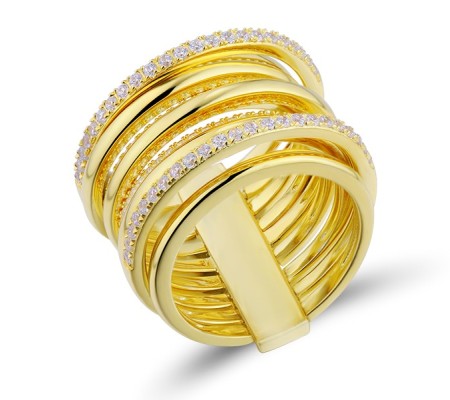 Sterling Silver w/ Yellow Plating Ring White Cubic Zirconia (R313710WCZSY925) - US 6.5