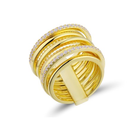 Sterling Silver w/ Yellow Plating Ring White Cubic Zirconia (R313710WCZSY925) - US 6.5