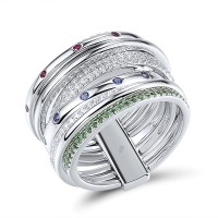 Sterling Silver Ring Created Ruby,Green Spinel,White Cubic Zirconia,Blue Nano Cubic Zirconia (R313711MULSL925)