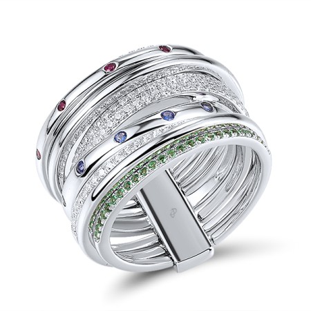 Sterling Silver Ring Created Ruby,Green Spinel,White Cubic Zirconia,Blue Nano Cubic Zirconia (R313711MULSL925)