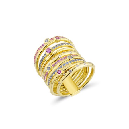  Sterling Silver w/ Yellow Plating Ring Blue Spinel,Created Pink Sapphire,White Cubic Zirconia (R313714PSBZSY925) - US 7