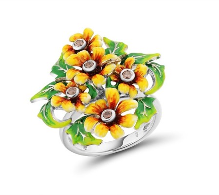 Sterling Silver Ring Chocolate CZ,Enamel (R313731ENASL925) - US 6