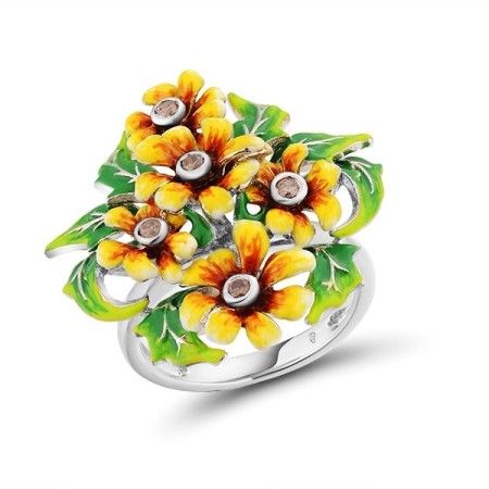 Sterling Silver Ring Chocolate CZ,Enamel (R313731ENASL925) - US 6