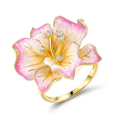 Sterling Silver w/ Ionic Yellow Plating Ring Enamel,White Cubic Zirconia (R313805ENA1SP925)