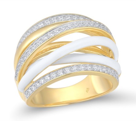 Sterling Silver w/ Ionic Yellow Plating Ring Enamel,White Cubic Zirconia (R313895ENA1SP925) - US 6