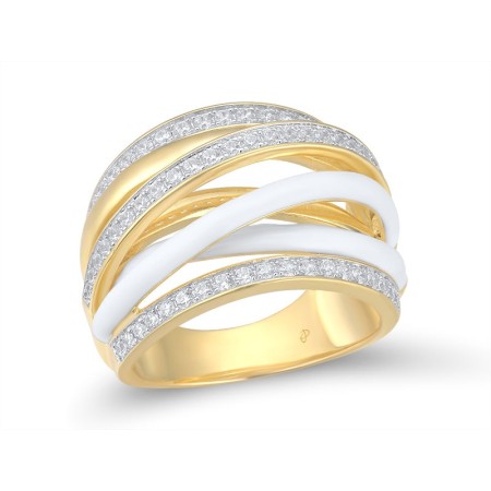 Sterling Silver w/ Ionic Yellow Plating Ring Enamel,White Cubic Zirconia (R313895ENA1SP925) - US 6