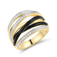 Sterling Silver w/ Ionic Yellow Plating Ring Enamel,White Cubic Zirconia (R313895ENA2SP925) - US 6