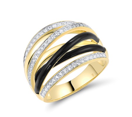 Sterling Silver w/ Ionic Yellow Plating Ring Enamel,White Cubic Zirconia (R313895ENA2SP925) - US 6