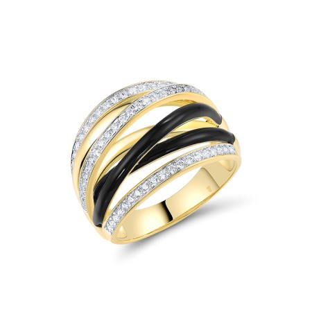 Sterling Silver w/ Ionic Yellow Plating Ring Enamel,White Cubic Zirconia (R313895ENA2SP925) - US 6