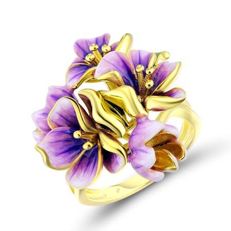 Sterling Silver w/ Yellow Plating Ring Enamel (R313941ENASY925)