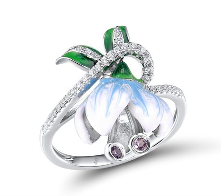 Sterling Silver Ring Amethyst Cubic Zirconia,Enamel,White Cubic Zirconia (R313942ENASL925) - US 9