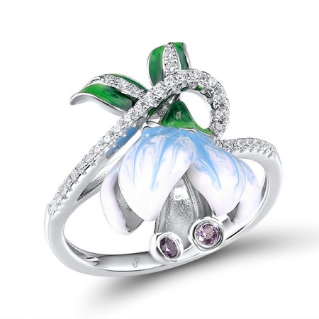 Sterling Silver Ring Amethyst Cubic Zirconia,Enamel,White Cubic Zirconia (R313942ENASL925) - US 9