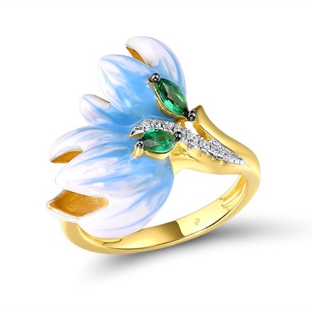 Sterling Silver w/ Yellow Black White Plating Ring Enamel,Green Spinel,White Cubic Zirconia (R313943ENASZ925) - US 6