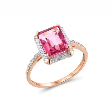 14KRW Ring Diamond,Pink Topaz (R313973APNT14KRW) - US 7