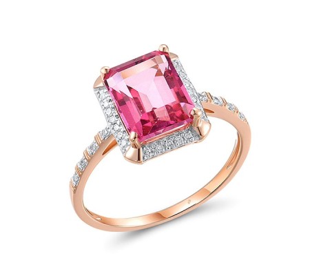 14KRW Ring Diamond,Pink Topaz (R313973PNT14KRW) - US 6