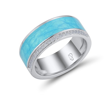 Sterling Silver Ring Enamel,White Cubic Zirconia (R314010ENASL925) - US 6