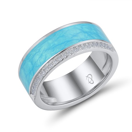 Sterling Silver Ring Enamel,White Cubic Zirconia (R314010ENASL925) - US 6