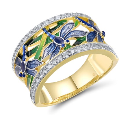 Sterling Silver w/ Ionic Yellow Plating Ring Enamel,White Cubic Zirconia (R314122ENASP925) - US 9