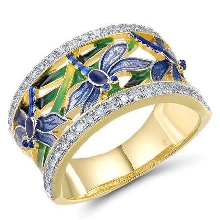 Sterling Silver w/ Ionic Yellow Plating Ring Enamel,White Cubic Zirconia (R314122ENASP925) - US 9