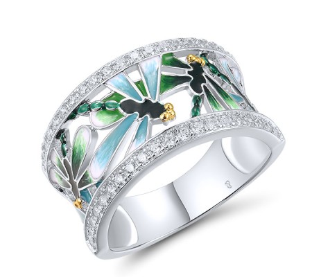 Sterling Silver w/ Ionic Yellow Plating Ring Enamel,White Cubic Zirconia (R314123ENA1SP925) - US 6