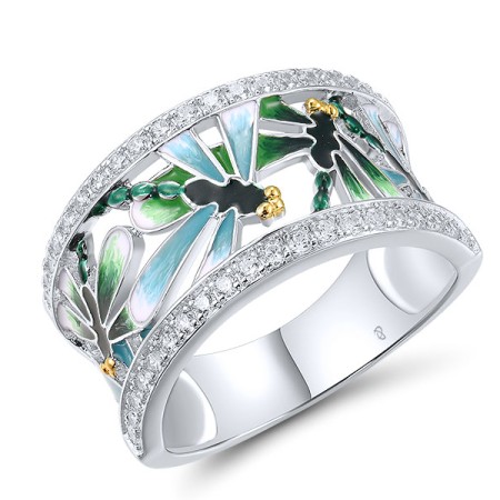 Sterling Silver w/ Ionic Yellow Plating Ring Enamel,White Cubic Zirconia (R314123ENA1SP925) - US 6