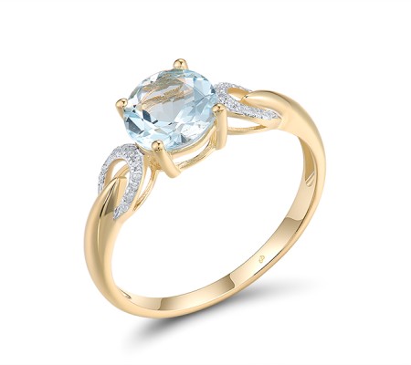 14KYW Ring Blue Topaz (Sky Blue),Diamond (R314150BKT14KYW) - US 6