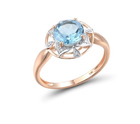 14KRW Ring Blue Topaz (Swiss Blue),Diamond (R314164BLT14KRW) - US 6