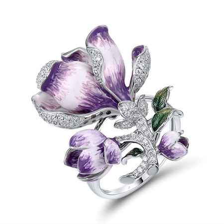 Sterling Silver Ring Enamel,White Cubic Zirconia (R314183ENASL925) - US 6