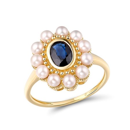 14KY Ring Blue Sapphire,Fresh Water White Pearl (R314198PSA14KY) - US 6