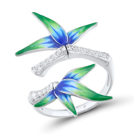 Sterling Silver Ring Enamel,White Cubic Zirconia (R314304ENASL925)