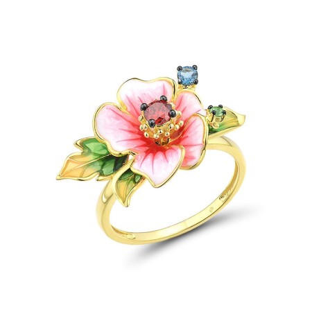 Sterling Silver w/ Yellow Black Plating Ring Blue Spinel,Enamel,Garnet Cubic Zirconia,Green Spinel (R314391ENASC925) - US 6